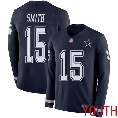 Youth Dallas Cowboys Limited Navy Blue Devin Smith 15 Therma Long Sleeve NFL Jersey